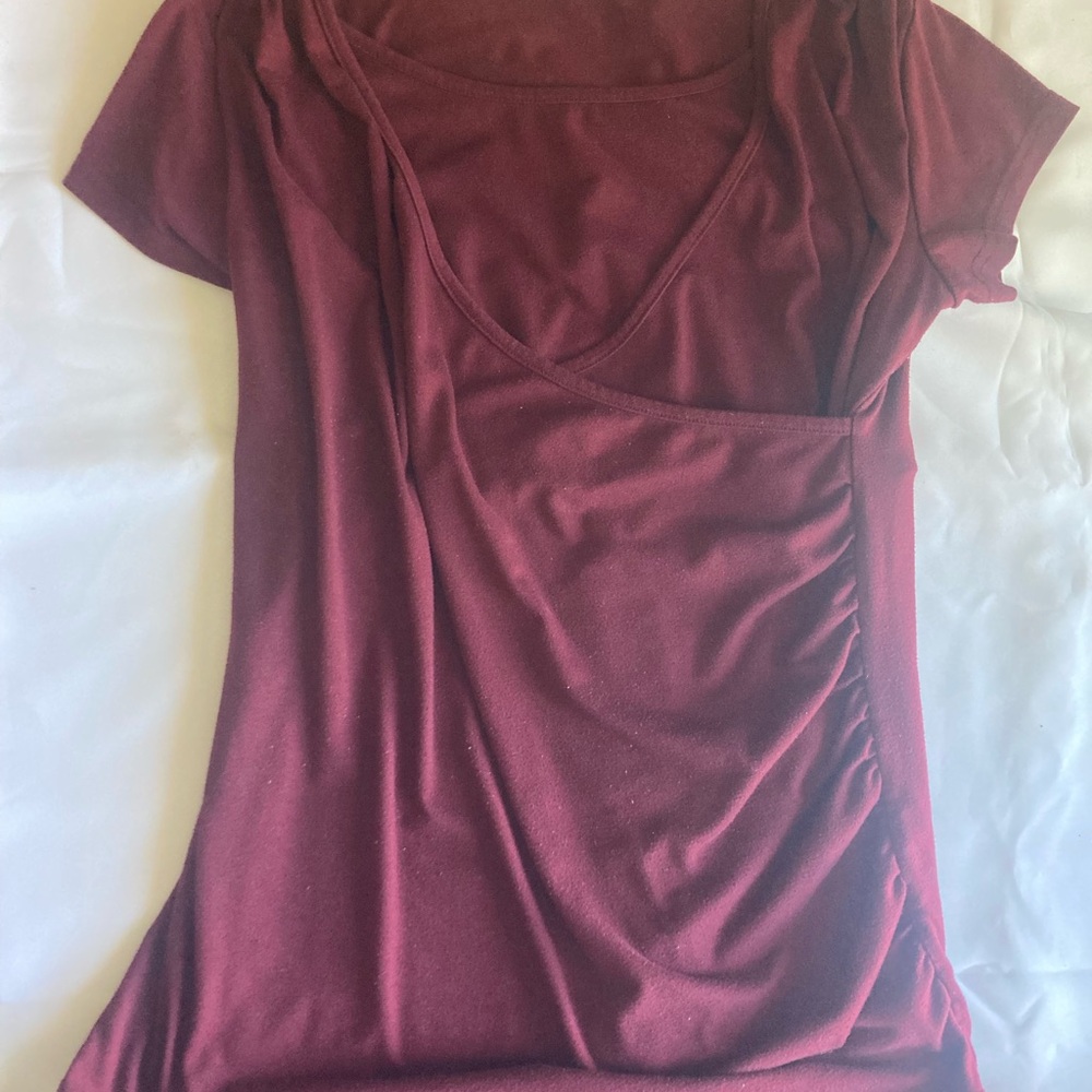 L Maroon Wrap Style Nursing Top